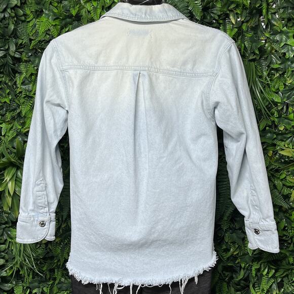 ZARA Top Women Small Blue Jeans Oversized Denim Blouse Button Distressed 2573 - Picture 7 of 7